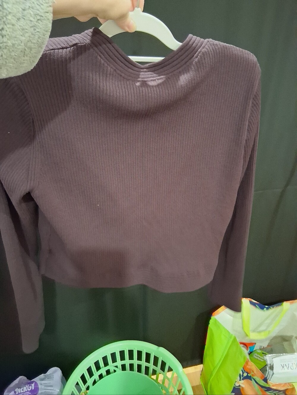 Express Dark Brown Ribbed Cardigan with Gold Buttons - Picture 3 of 4